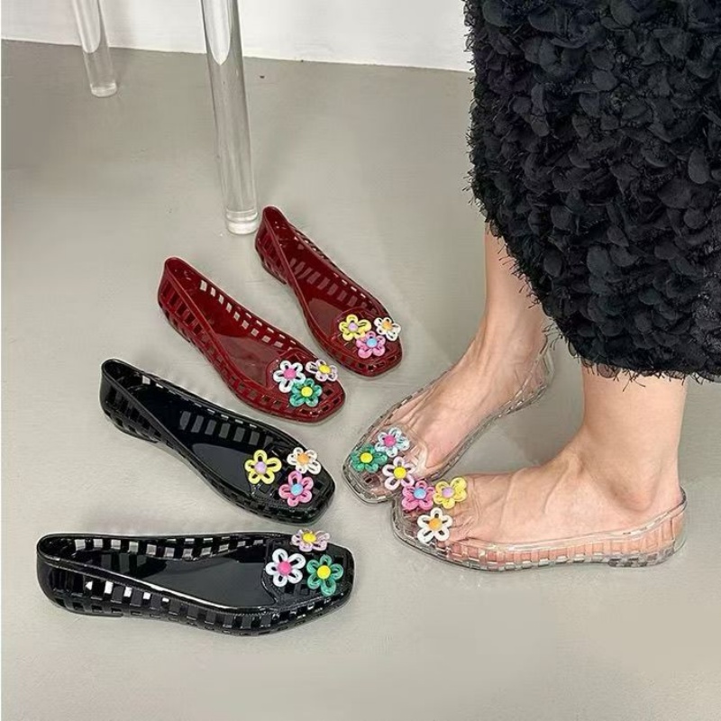 Women Shoes Model - 中空かわいいドーパミンシューズシックな手作りフラワーゼリーシューズ靴バックル穴靴 DIY 靴アクセサリージュエリーバレエシューズ