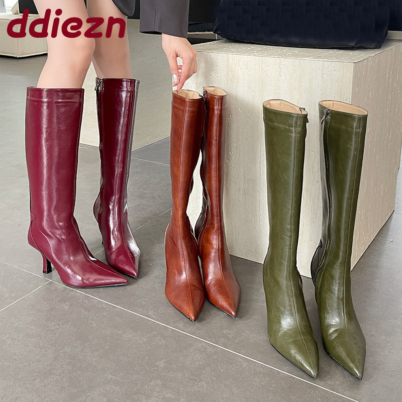 Women'S Shoes Big Feet - ファッションポインテッドトゥレディースニーハイブーツヒールシューズ女性ジッパー女性ロングモダンブーツパンプスシューズビッグサイズ43