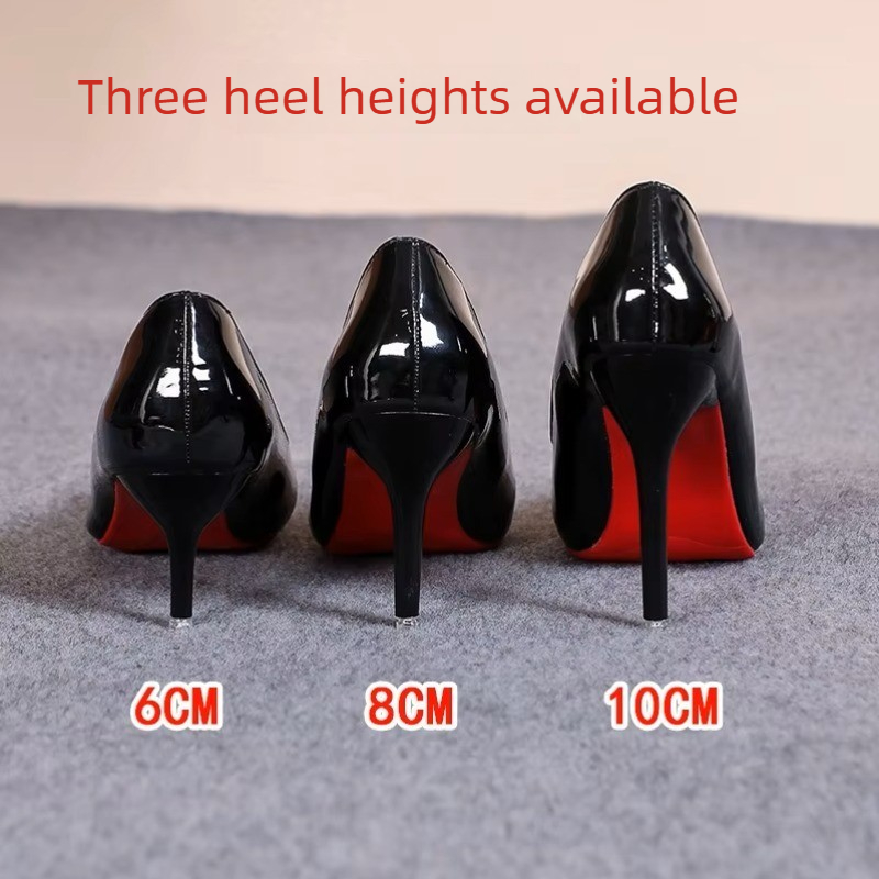 Patent Leather Pump - セクシーなポインテッドトゥパテントレザーハイヒール、上品な女の子のためのソールパーティードレススティレットパンプス、クラシックブラックワークシングルシューズ