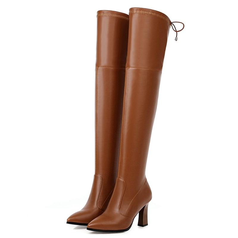 Women'S Shoes Big Feet - 女性のための伸縮性のあるハイブーツ,セクシーな靴,スリム,ロング,膝上,ファッショナブル,ブラウン,シルバー,ブラック,ウィンターシューズ,ラージサイズ45