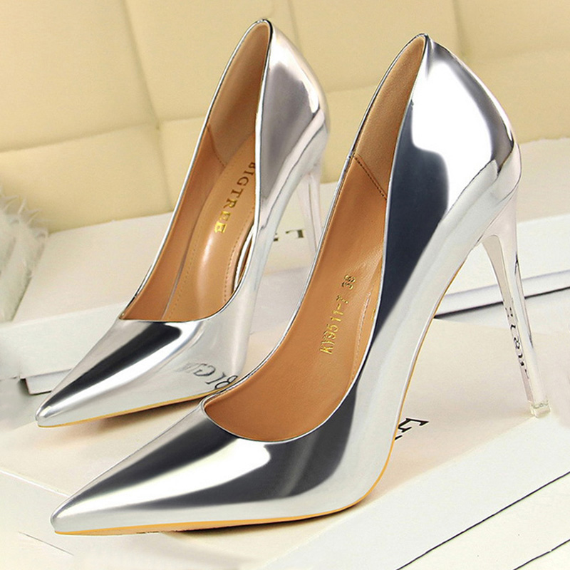 Women'S Shoes Big Feet - BIGTREE 靴女性パンプスパテントレザーハイヒールの靴女性の基本的なポンプ結婚式の靴女性小剣女性ヒールプラスサイズ 43