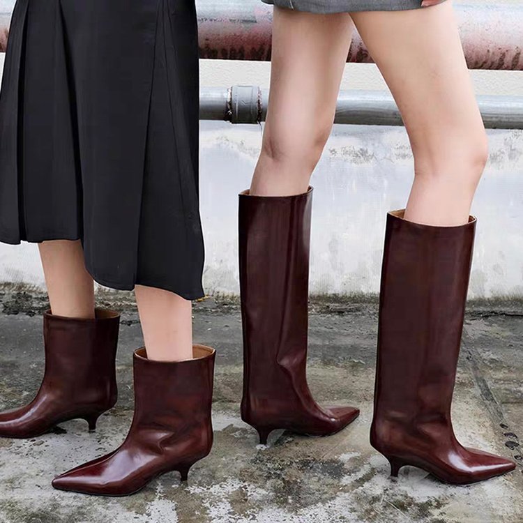 Women'S Shoes Burgundy - レディース チェルシー パテントレザー ハイブーツ バーガンディ ポインテッドトゥ