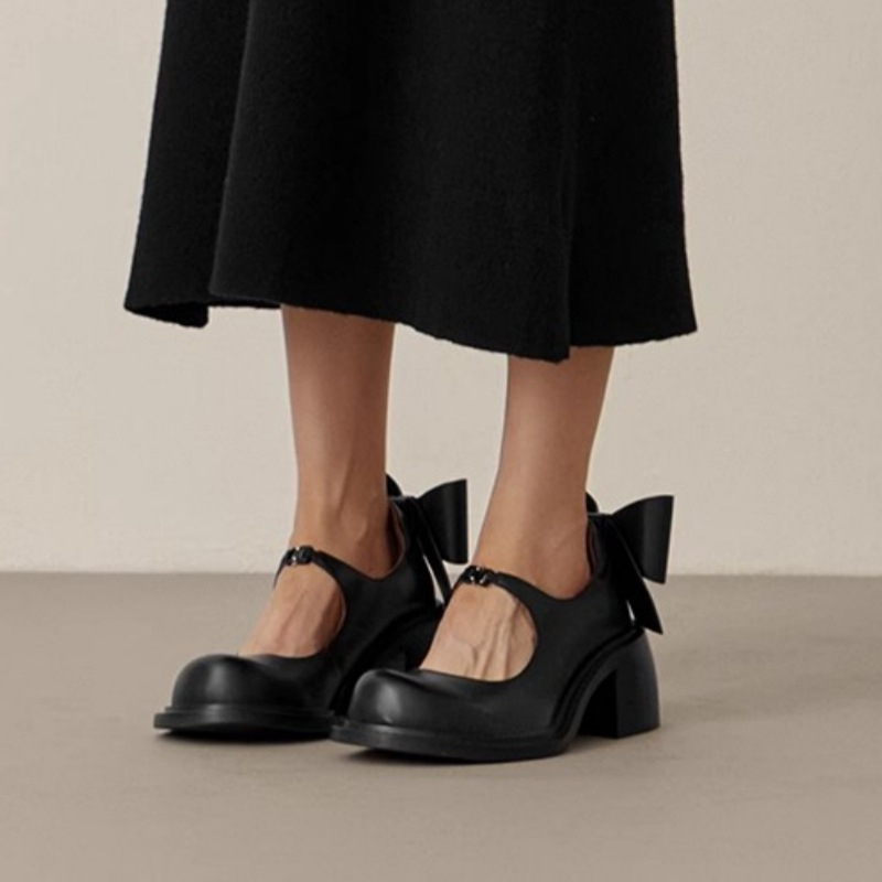 Women'S Shoes Big Feet - 甘いキュートなスタイルの女性の靴メアリージェーンズバタフライノット粗いヒールの女性の靴ビッグサイズ 35-43 バックルストラップヤング Chaussure ファム