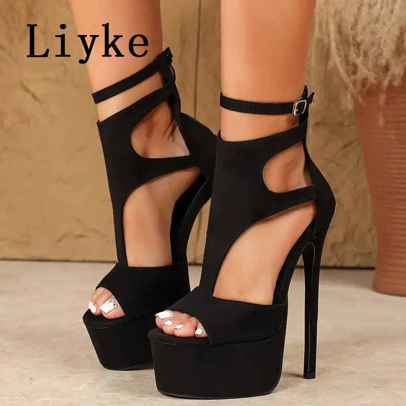 Peep Toe Heels - リエイク モデルショー セクシー エクストリーム ハイヒール プラットフォームサンダル