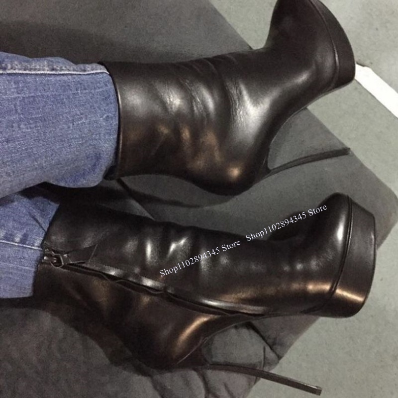 Women'S Shoes Big Feet - 黒のジッパー付きマットミッドカーフブーツ、ポインテッドトゥ、細いハイヒール、ファッショナブルでセクシー、クールな冬用、大きいサイズ、2025年女性用シューズ、女性用スニーカー