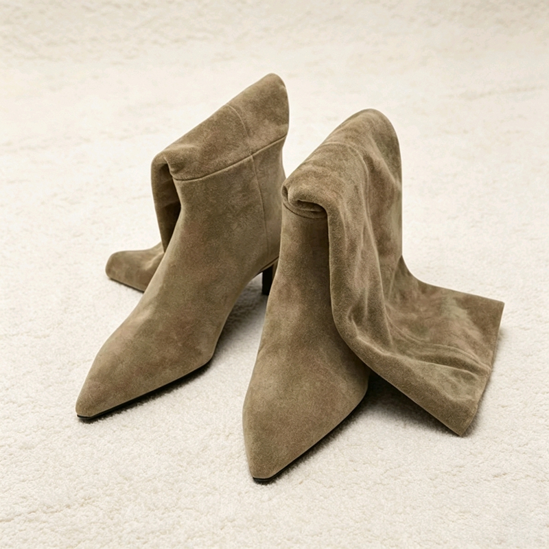 Women Shoes Mk - 2026年秋新作ニーハイブーツ カウスエードレザー レディースシューズ ポインテッドトゥ ハイヒール ウェスタンモダンブーツ