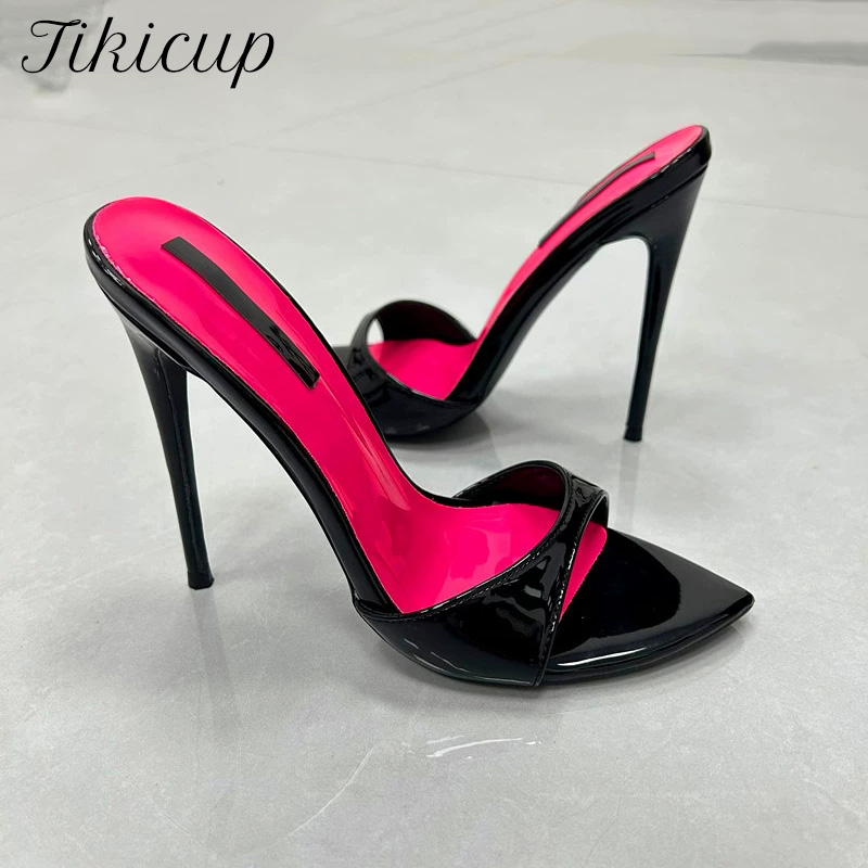 Patent Leather Pump - 女性用スティレットヒール 12cm スリッパ セクシー ブラック ハイヒール