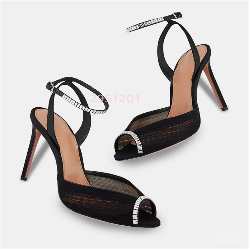 Peep Toe Heels - クリスタル V ポインテッドトゥ レディース ホワイト レース