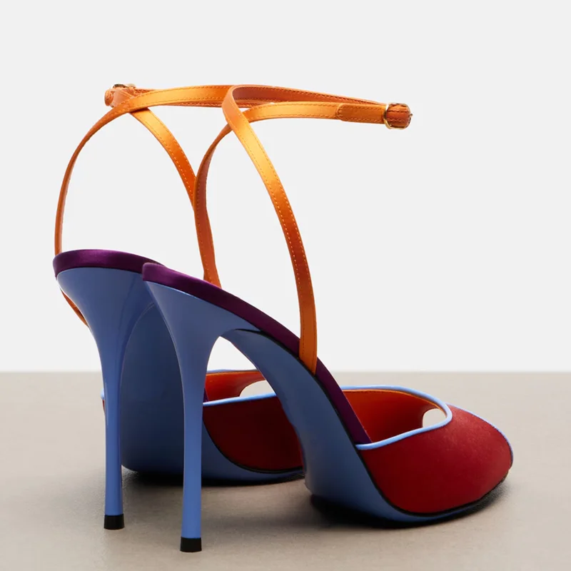 サテン混合色のピープトゥサンダル、セクシーなラウンドトゥ、細 - Peep Toe Heels のレビューと価格