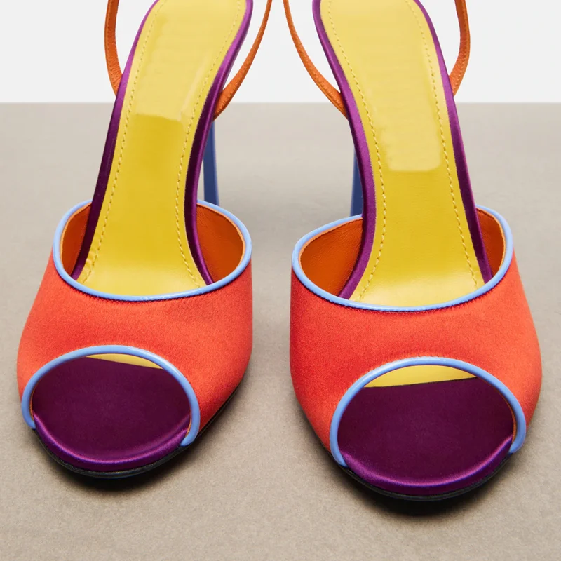 サテン混合色のピープトゥサンダル、セクシーなラウンドトゥ、細 - Peep Toe Heels のレビューと価格