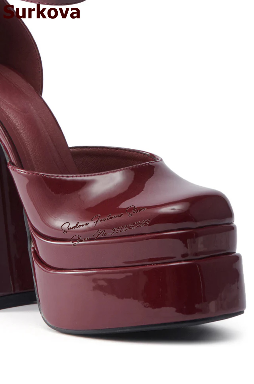 Surkova ブルゴーニュパテントレザーチャンキーヒールド - Women'S Shoes Burgundy のレビューと価格