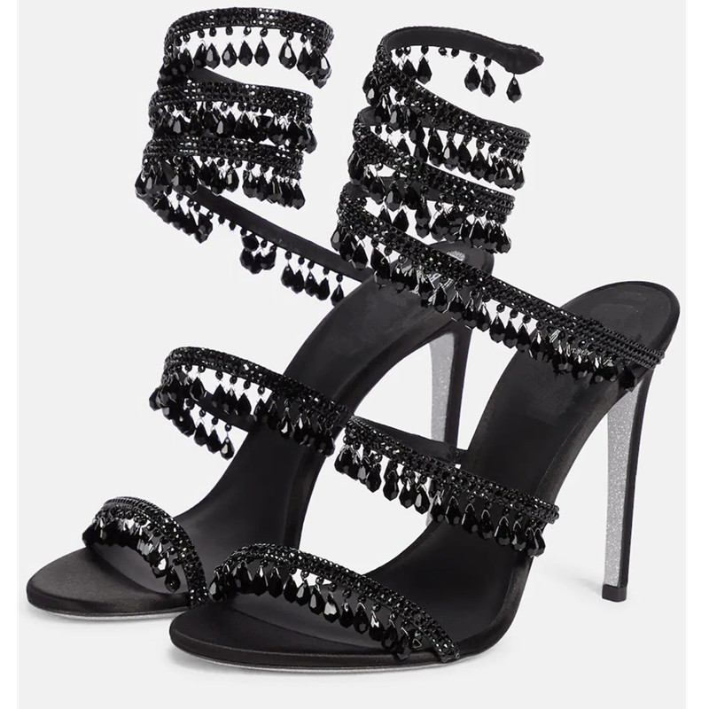 セクシーなグリーンクリスタルフリンジスティレットサンダル女性 - Peep Toe Heels のレビューと価格