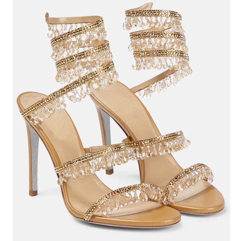 セクシーなグリーンクリスタルフリンジスティレットサンダル女性 - Peep Toe Heels のレビューと価格