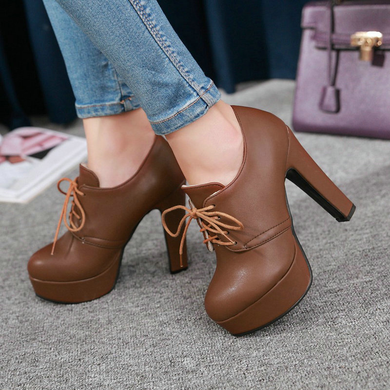 ラウンドトゥ ブラウン ブラック グレー レースアップ ブロ - Women'S Shoes Big Feet のレビューと価格