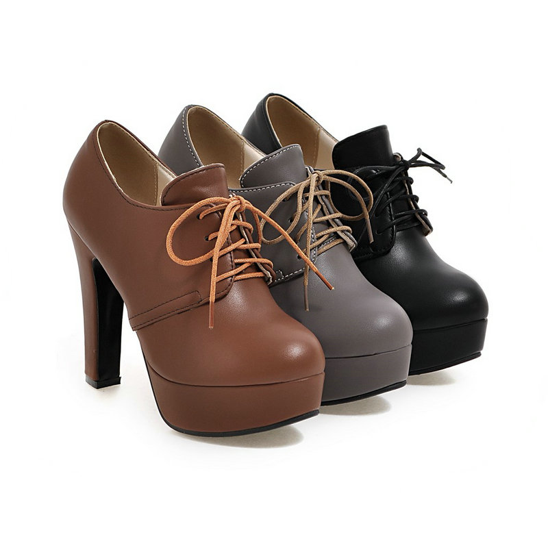 ラウンドトゥ ブラウン ブラック グレー レースアップ ブロ - Women'S Shoes Big Feet のレビューと価格