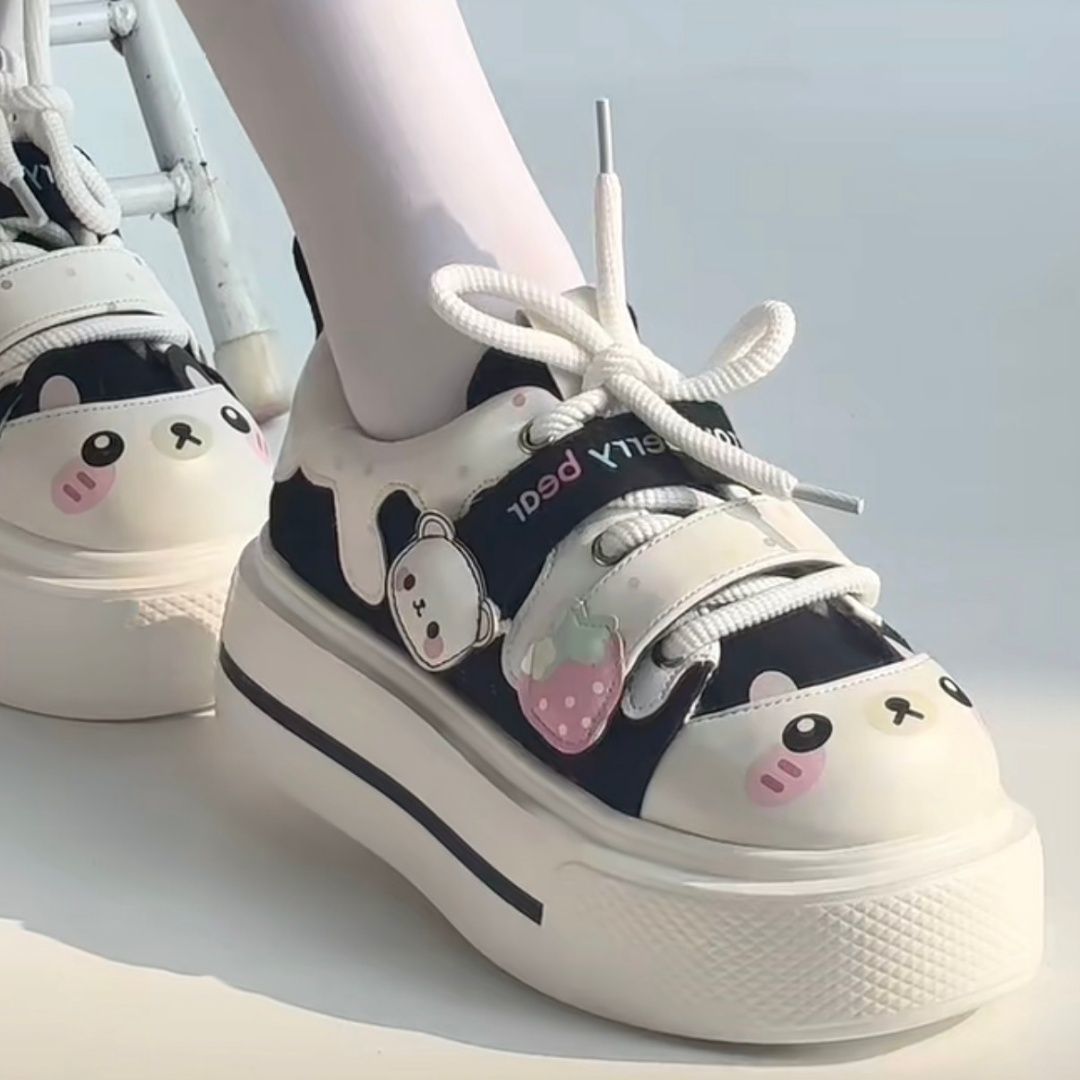 2026年秋新作 可愛いイチゴ柄ベアロリータキャンバスシュー - Women'S Shoes Big Feet のレビューと価格