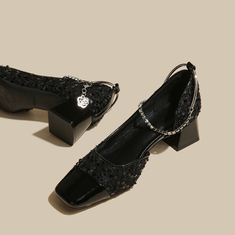 2025 新人デザイナー春スクエアトゥスパンコール女性メリー - Women Shoes Mk のレビューと価格