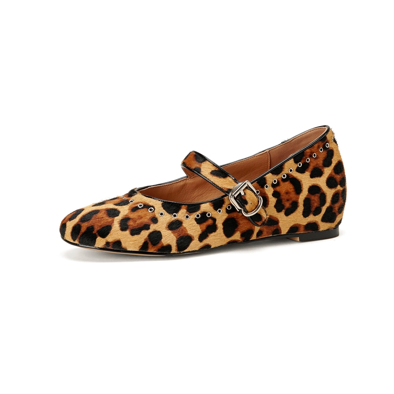 ホット販売ヒョウ馬毛秋春バレエフラットラウンドトゥ浅いリベッ - Women Shoes Mk のレビューと価格