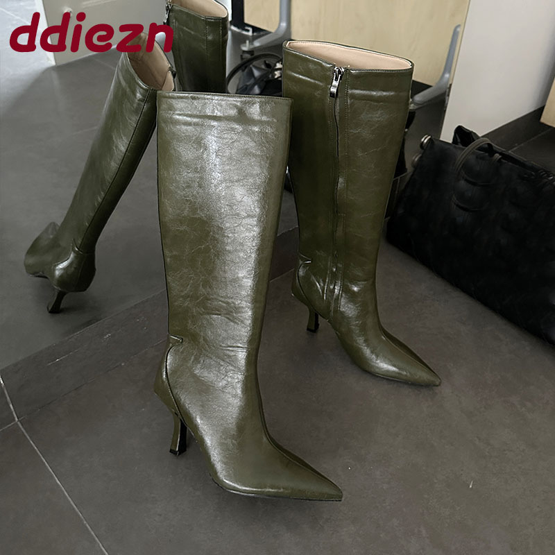 ファッションポインテッドトゥレディースニーハイブーツヒールシ - Women'S Shoes Big Feet のレビューと価格
