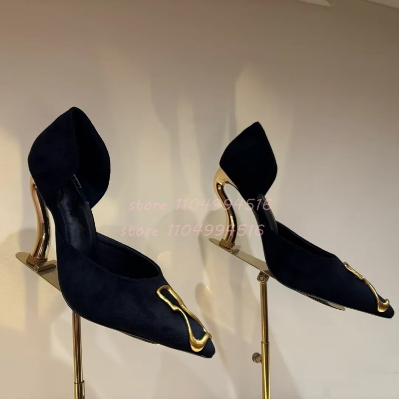 メタル装飾ブラックスエードカバーヒールパンプス レディース  - Women Shoes Model のレビューと価格