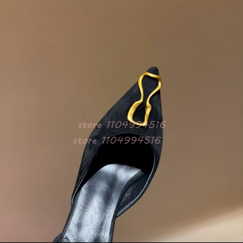 メタル装飾ブラックスエードカバーヒールパンプス レディース  - Women Shoes Model のレビューと価格