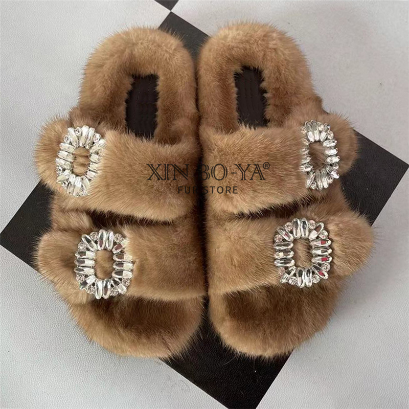 ミンクスリッパ冬の女性の靴本物のミンクの毛皮のスリッパ高級フ - Women Shoes Mk のレビューと価格