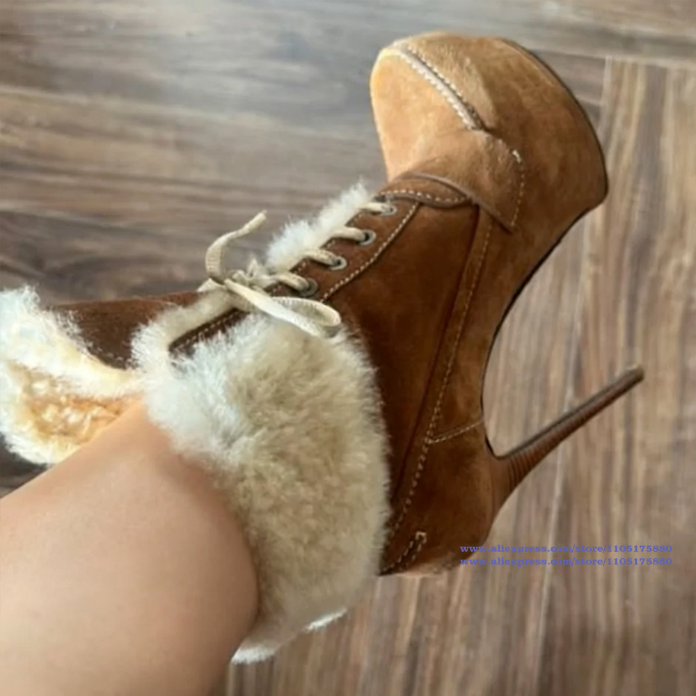 ブラウンスエードスティレットヒールアンクルブーツプラットフォ - Suede Ankle Boot のレビューと価格