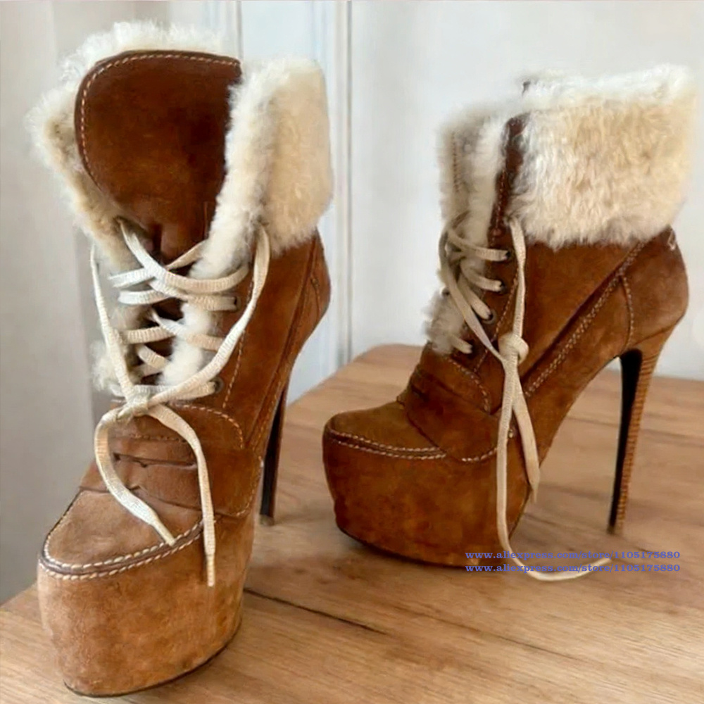 ブラウンスエードスティレットヒールアンクルブーツプラットフォ - Suede Ankle Boot のレビューと価格