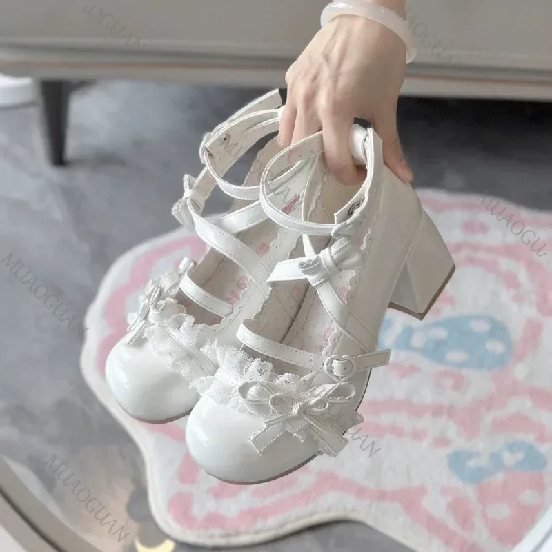 ロリータレッドハイヒールキュートパンプスシューズ春秋レース厚 - Patent Leather Pump のレビューと価格