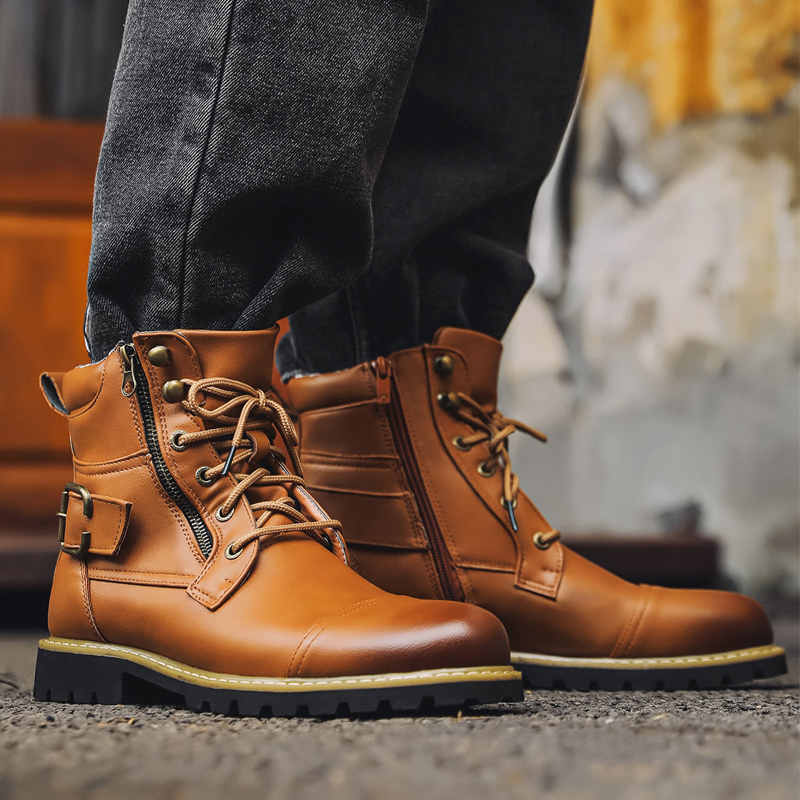 品質の男性の革のブーツ金属ダブルジッパーオートバイのブーツオ - Suede Ankle Boot のレビューと価格