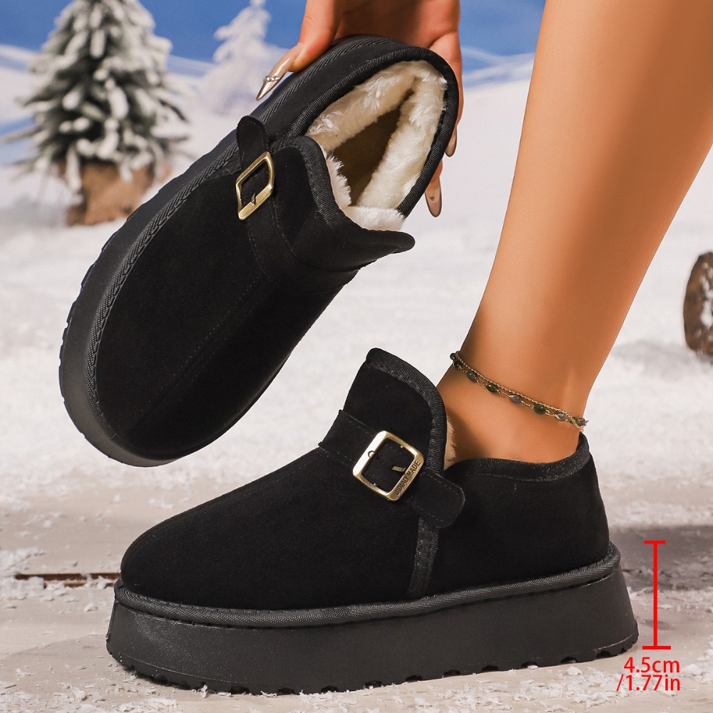 女性用冬用スノーブーツ厚底フリース裏地ベルトバックル付きノー - Women'S Shoes Big Feet のレビューと価格