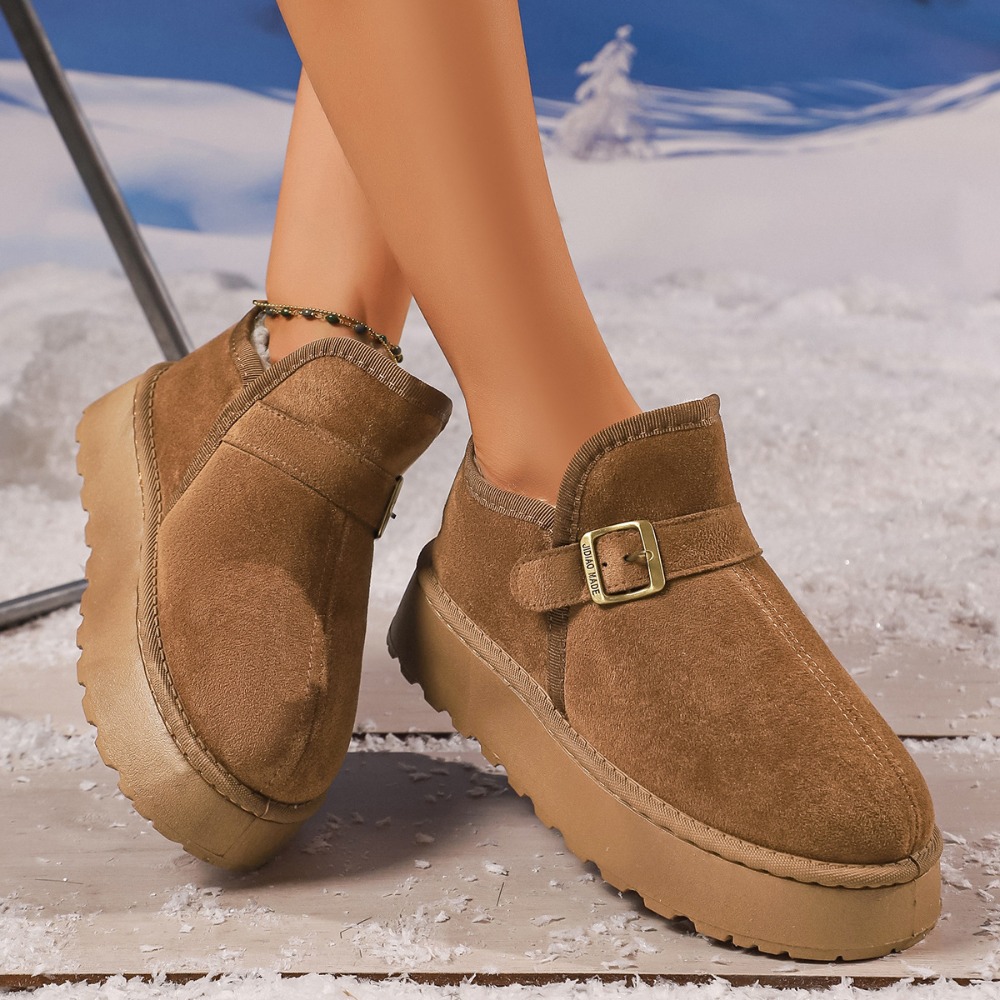 女性用冬用スノーブーツ厚底フリース裏地ベルトバックル付きノー - Women'S Shoes Big Feet のレビューと価格