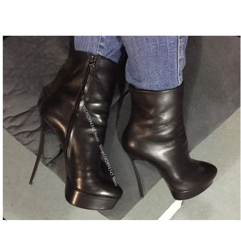 黒のジッパー付きマットミッドカーフブーツ、ポインテッドトゥ、 - Women'S Shoes Big Feet のレビューと価格