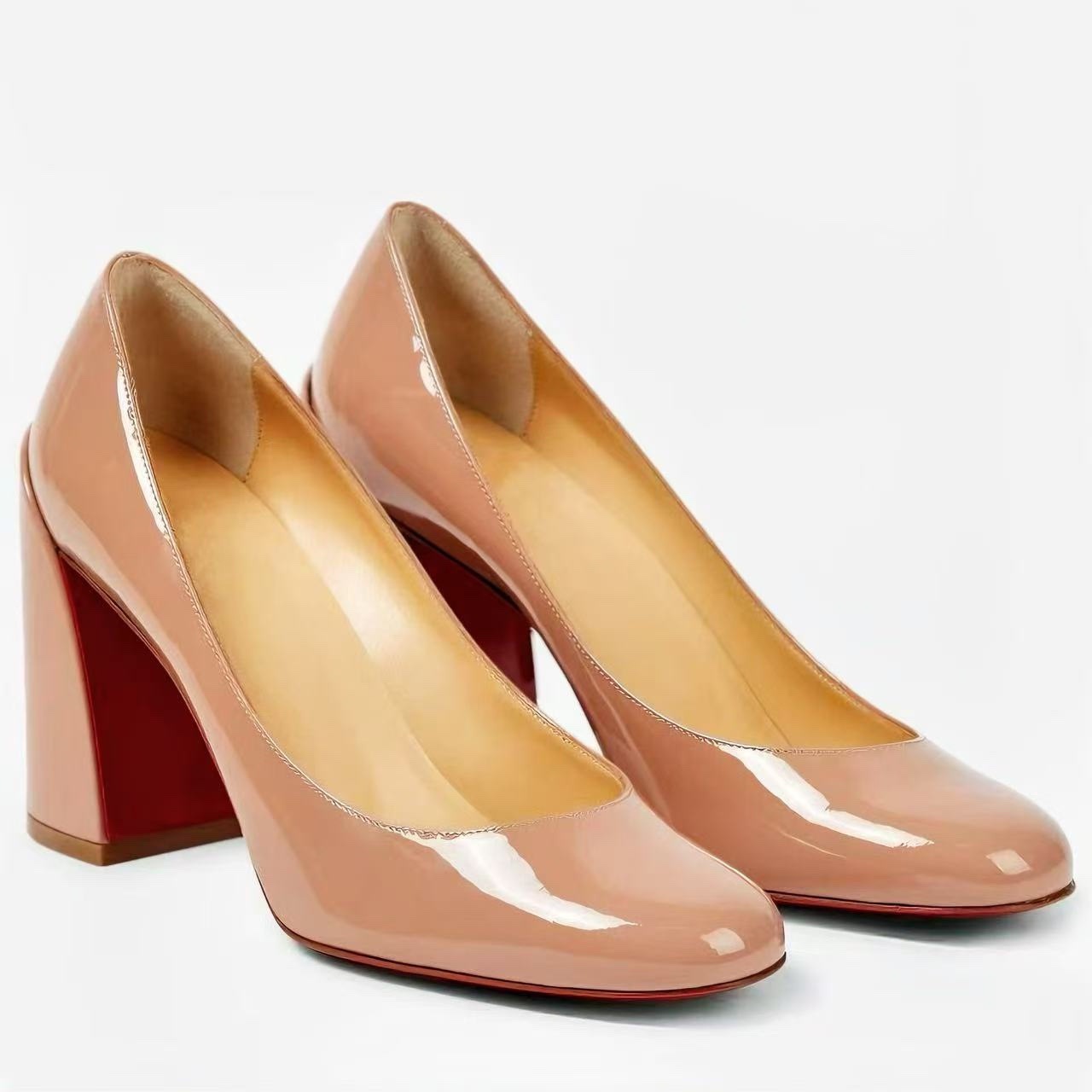 レディース パテントレザー パンプス ラウンドトゥ ブロック - Patent Leather Pump のレビューと価格